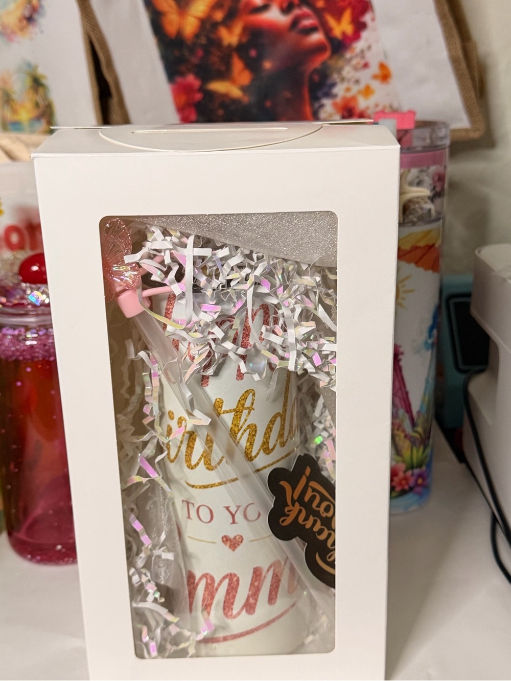 Birthday Tumbler Gift Set - White & Pink with Gold Lettering